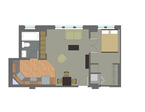 Floor plan for 1 bed, 1 bath, 517 sqft